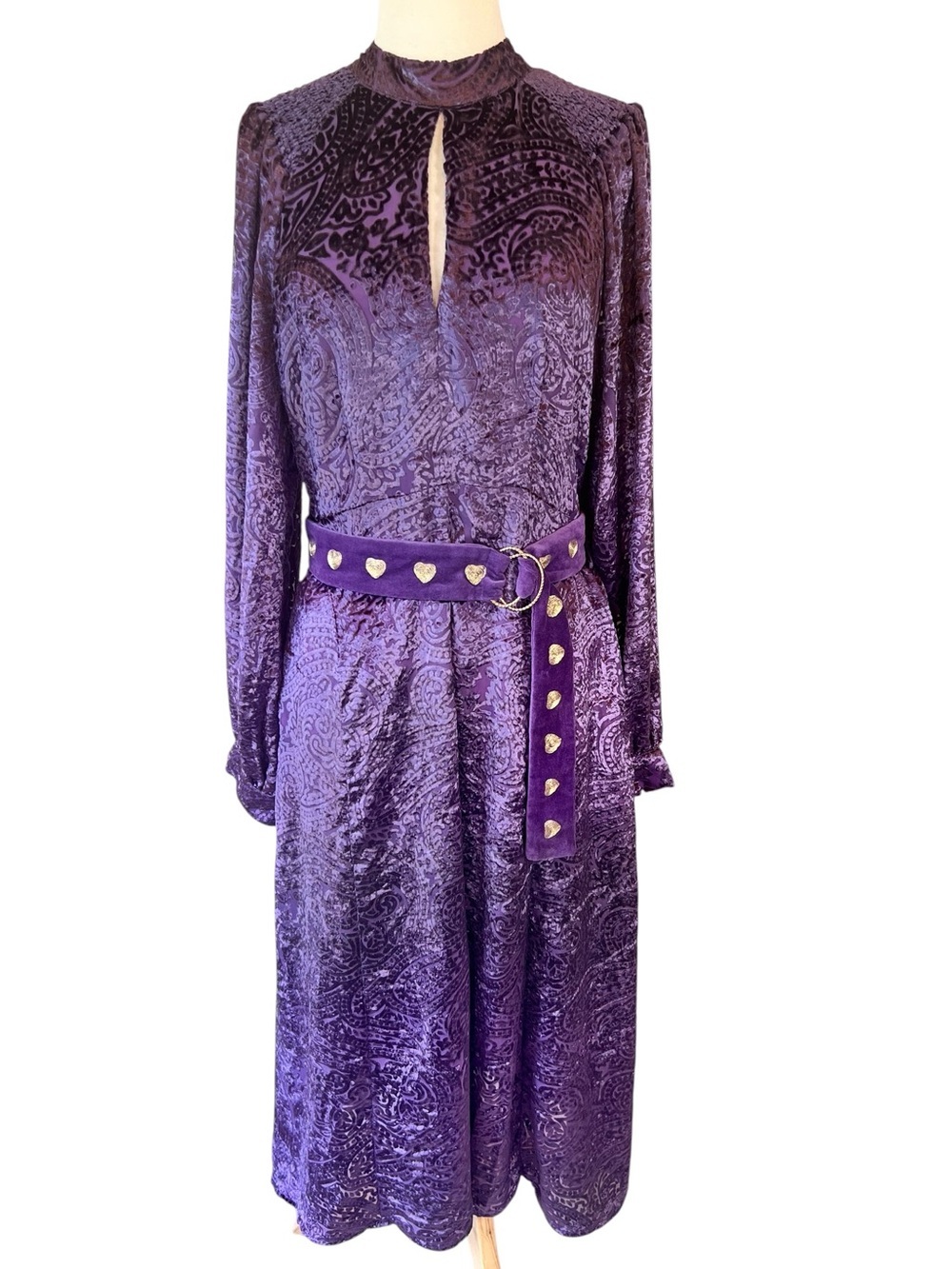 EMILY LOVELOCK Tiffany Dress in purple crushed velvet burnout paisley